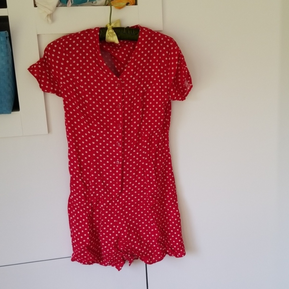 Vintage red and white polka dot romper